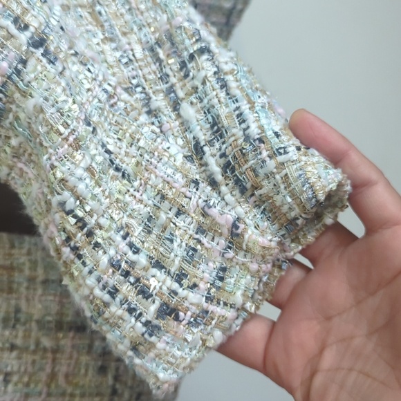 NWT Anne Klein Open Front Shimmering Sequin Tweed Jacket Pastel Women's Size L - Picture 10 of 12